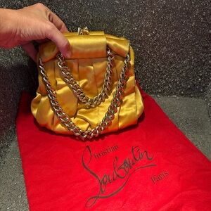 Christian Louboutin Gold Satin Chain Clutch